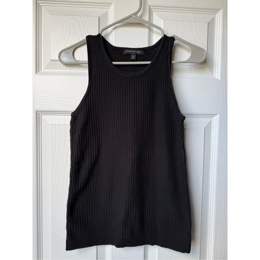 Banana Republic Knit Tank Top XS Women's Black High Neck Stretch Basic